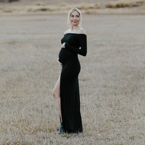 BUMPSUIT Maternity Off the Shoulder Evening Dress in black size small